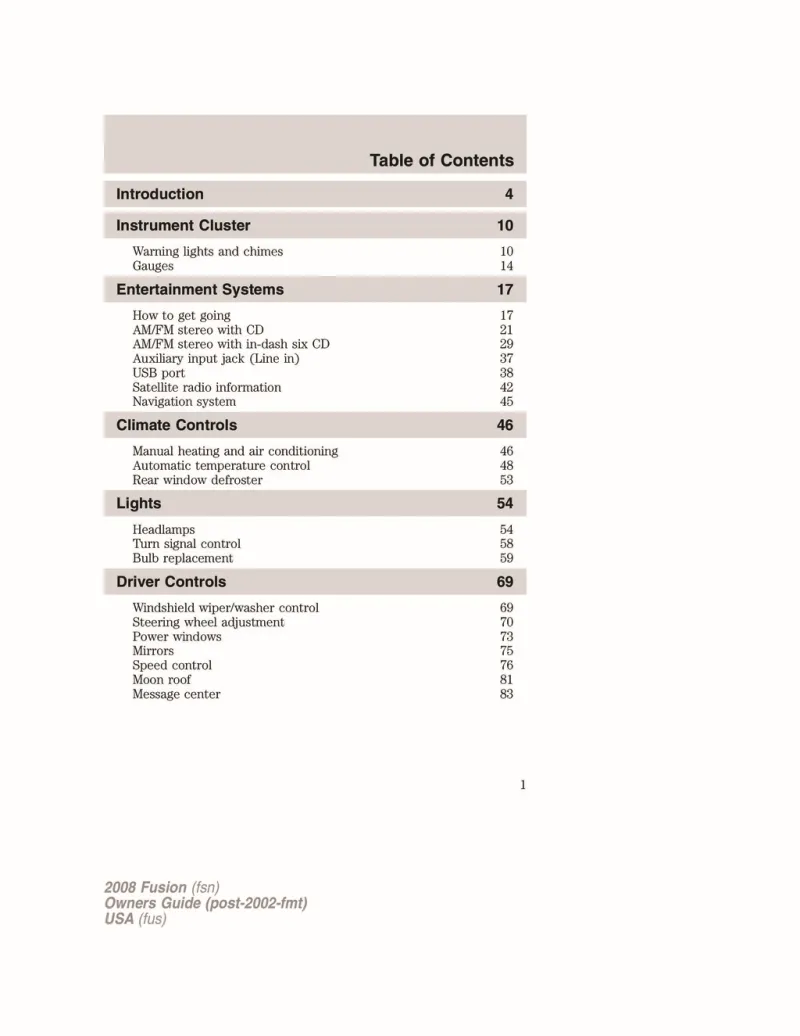 08 ford fusion owners manual