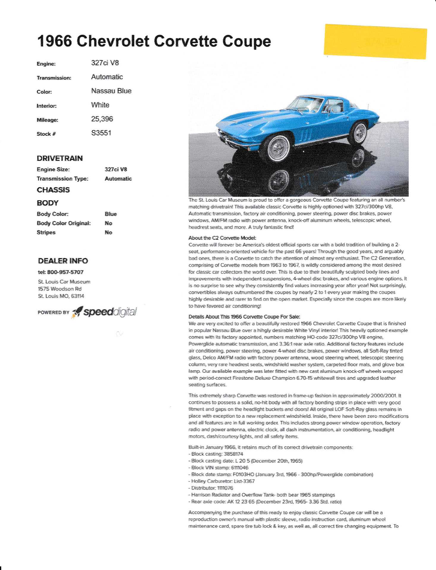 1966 corvette owners manual