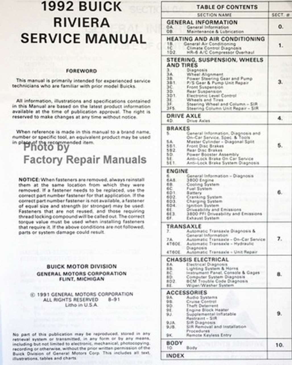 1992 buick riviera owners manual