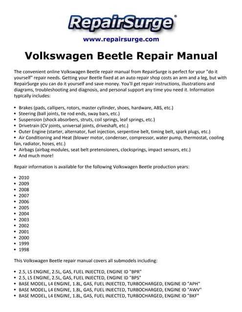 2005 vw beetle owners manual