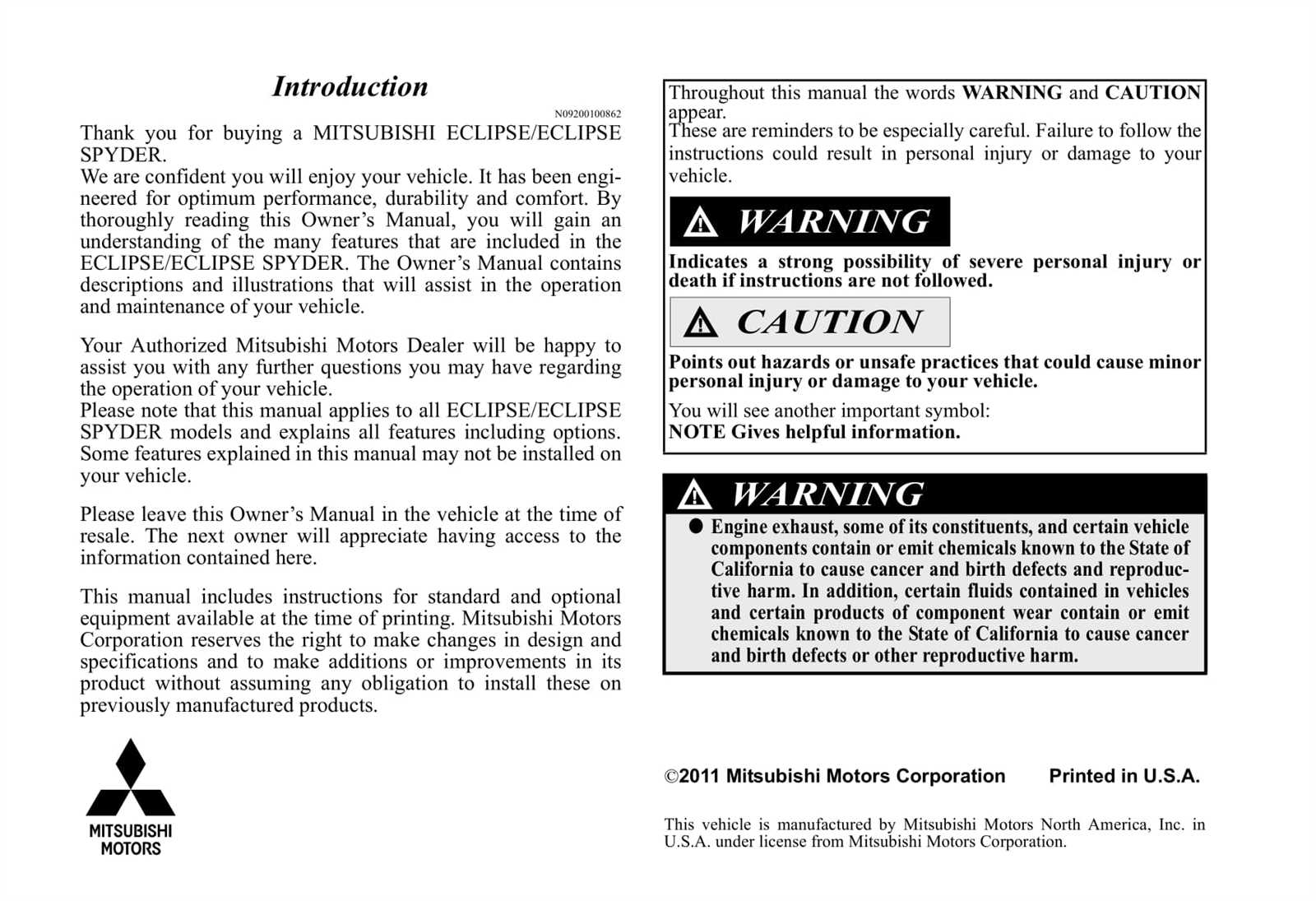 2006 mitsubishi eclipse gs owners manual