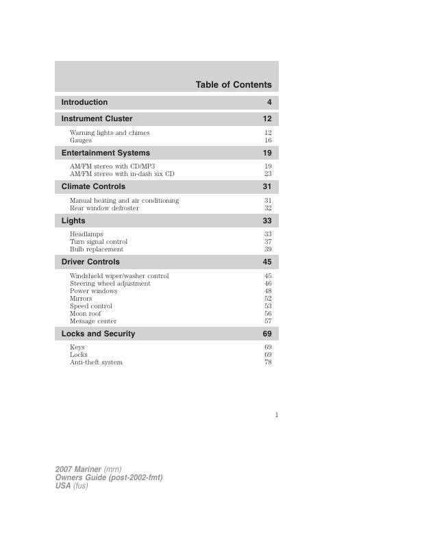 2007 mercury mariner owners manual