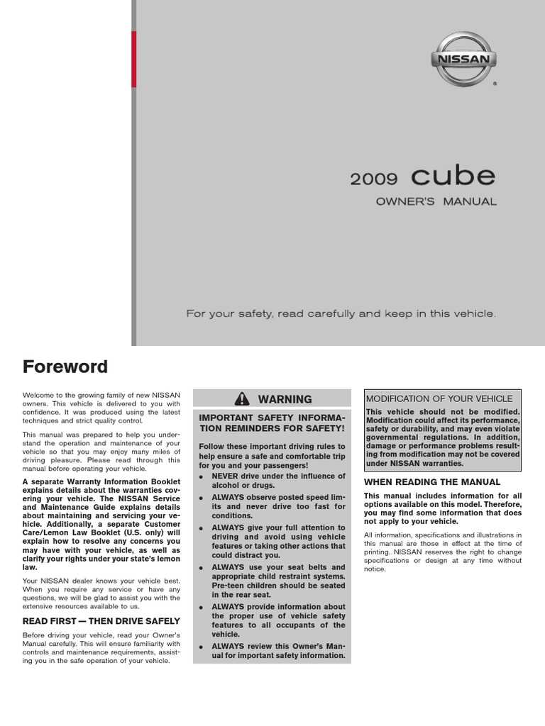 2009 nissan cube owners manual