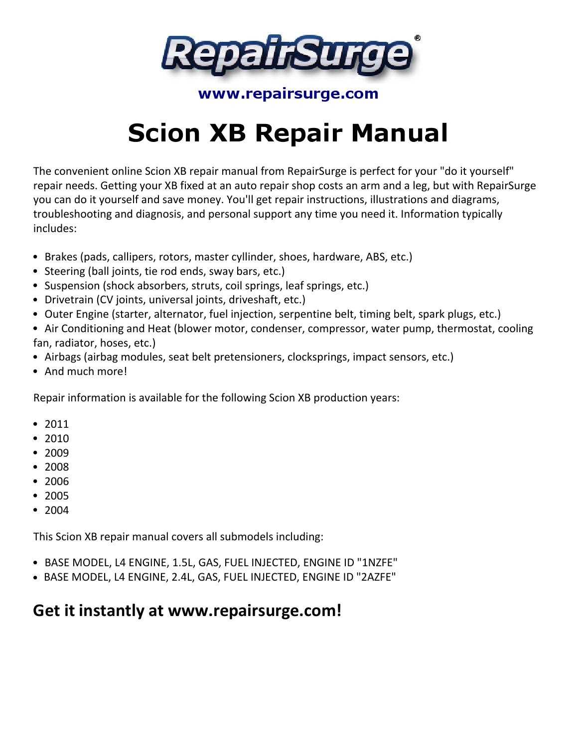 2010 scion xb owners manual