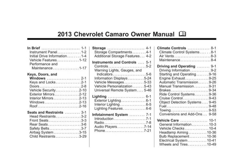 2013 camaro owners manual