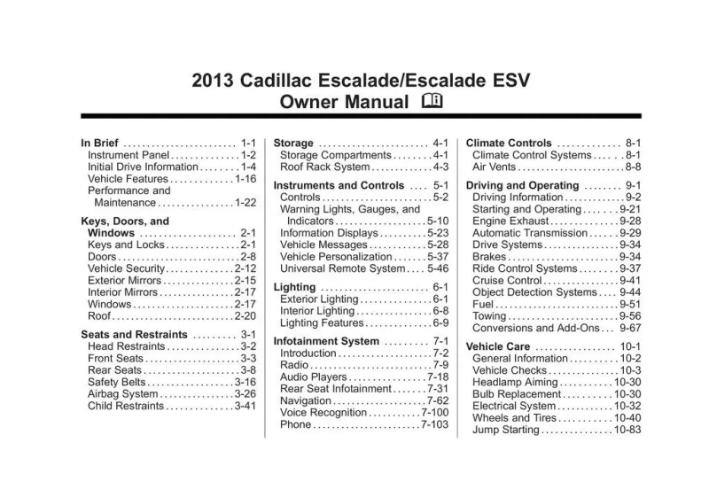 2013 cadillac escalade platinum owners manual