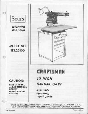 craftsman 10 radial arm saw owners manual