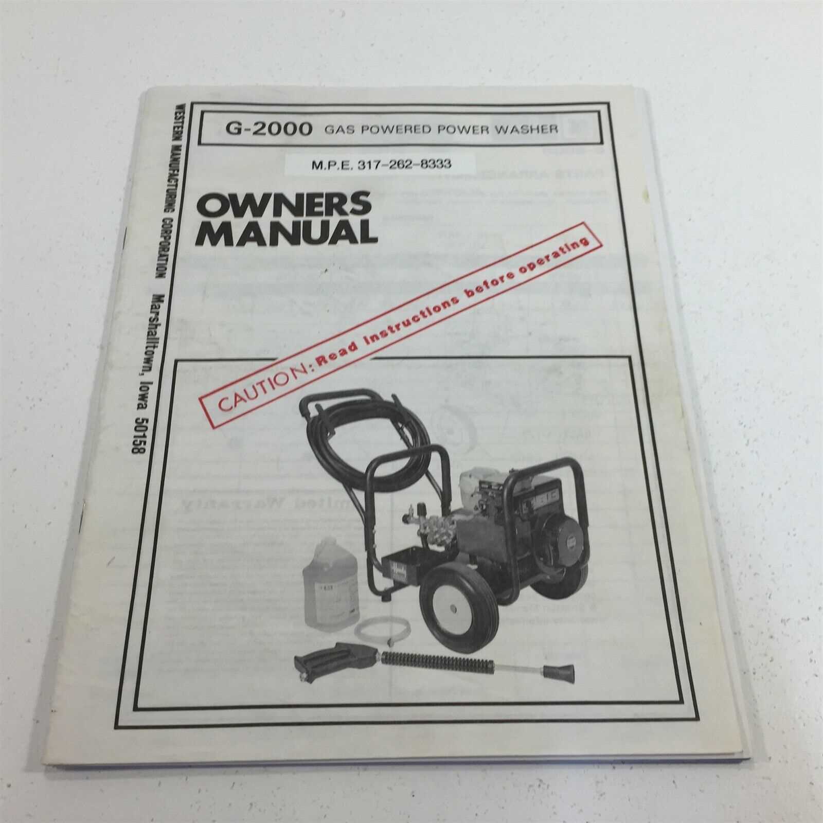 excell pressure washer owners manual