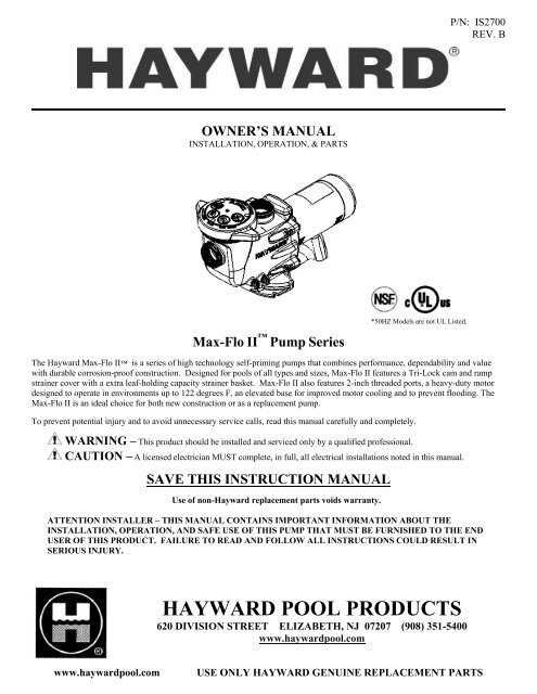 hayward pool pump owners manual