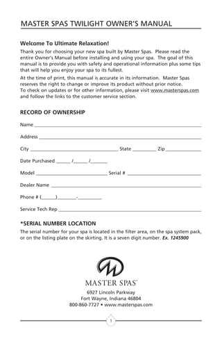 integrity spas owners manual