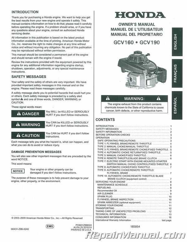 owners manual for honda gcv160