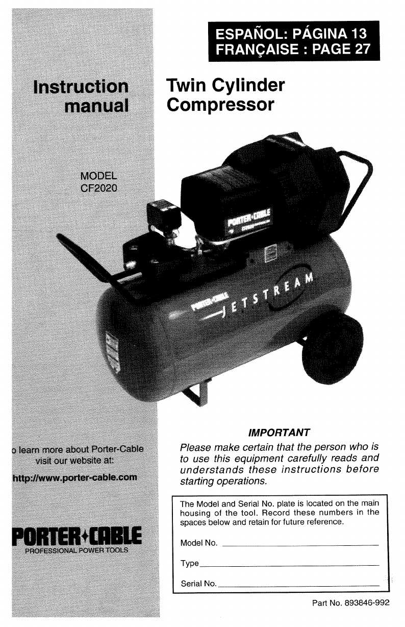 porter cable air compressor owners manual