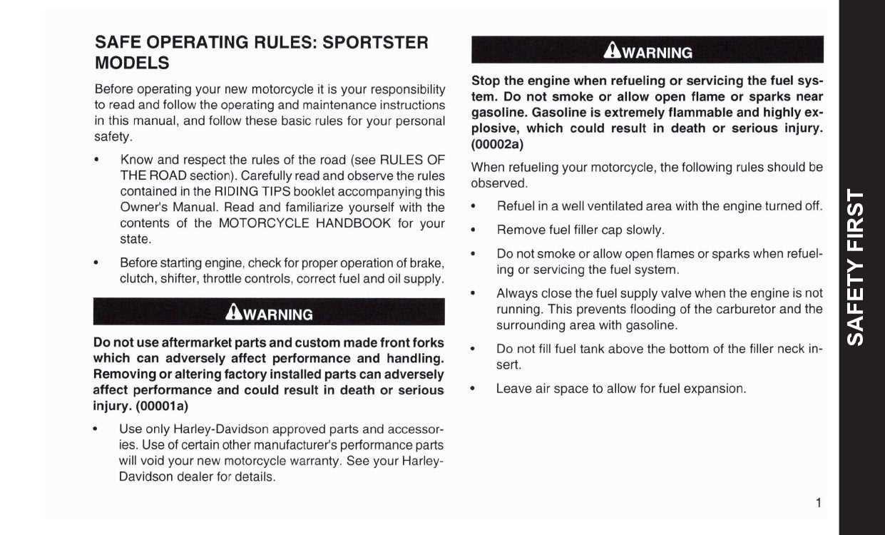 sportster s owners manual