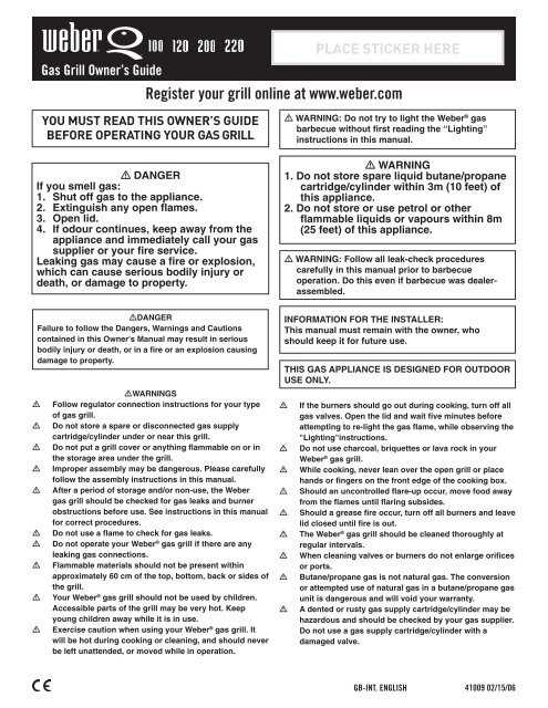 weber gas grill owners manual