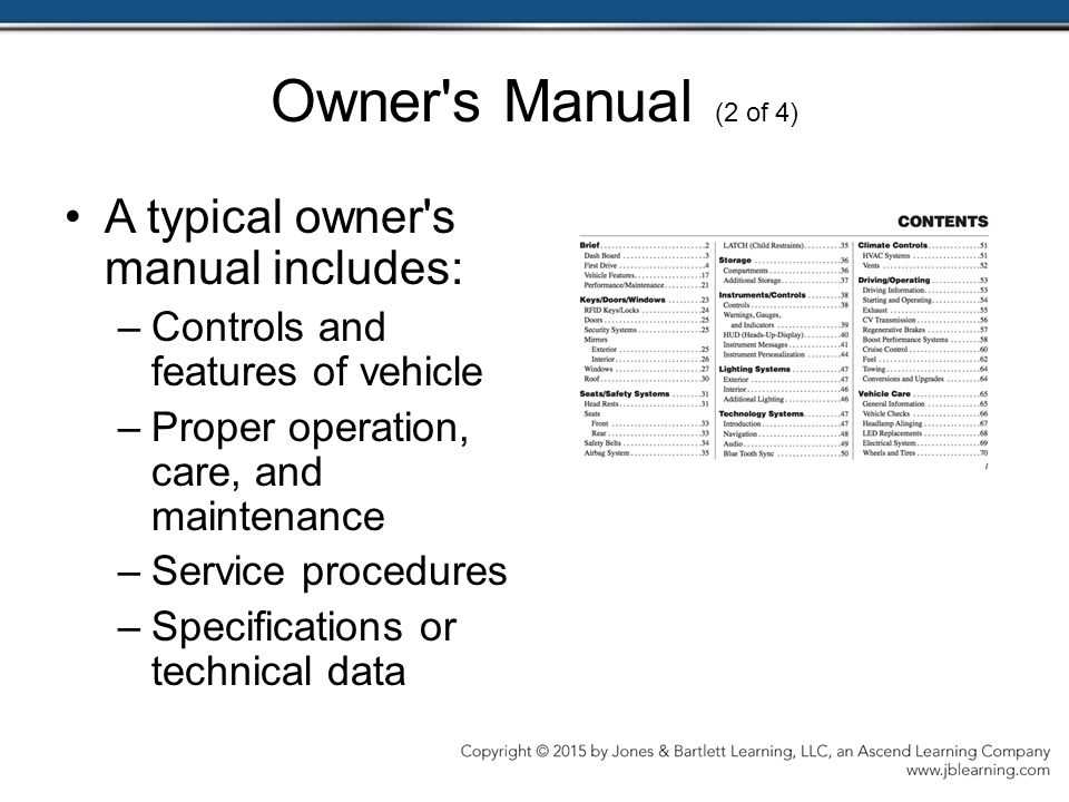 a vehicle owner manual contains information about