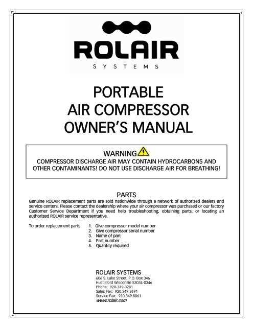 air compressor owners manual