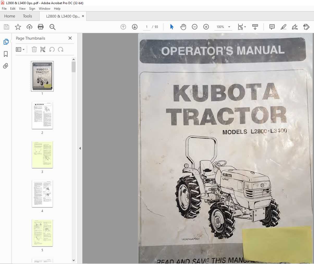 kubota l3400 owners manual