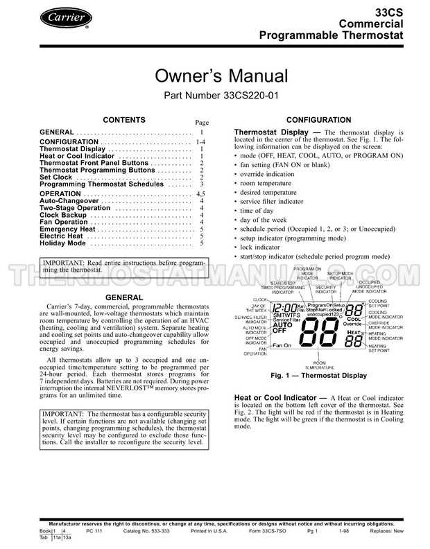 carrier thermostat owners manual