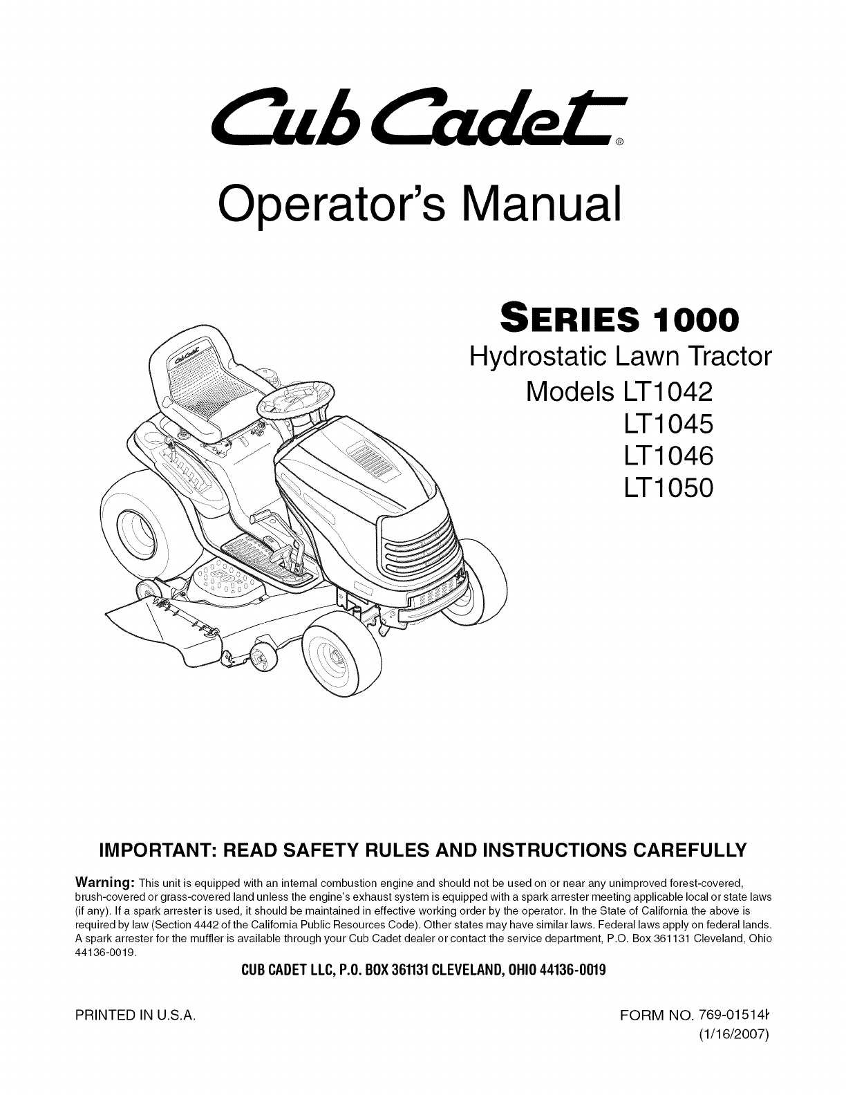 cub cadet lt46 owners manual