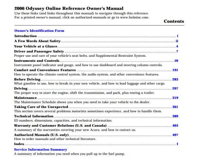 2006 honda odyssey touring owners manual