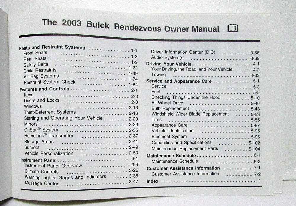 2003 buick rendezvous owners manual