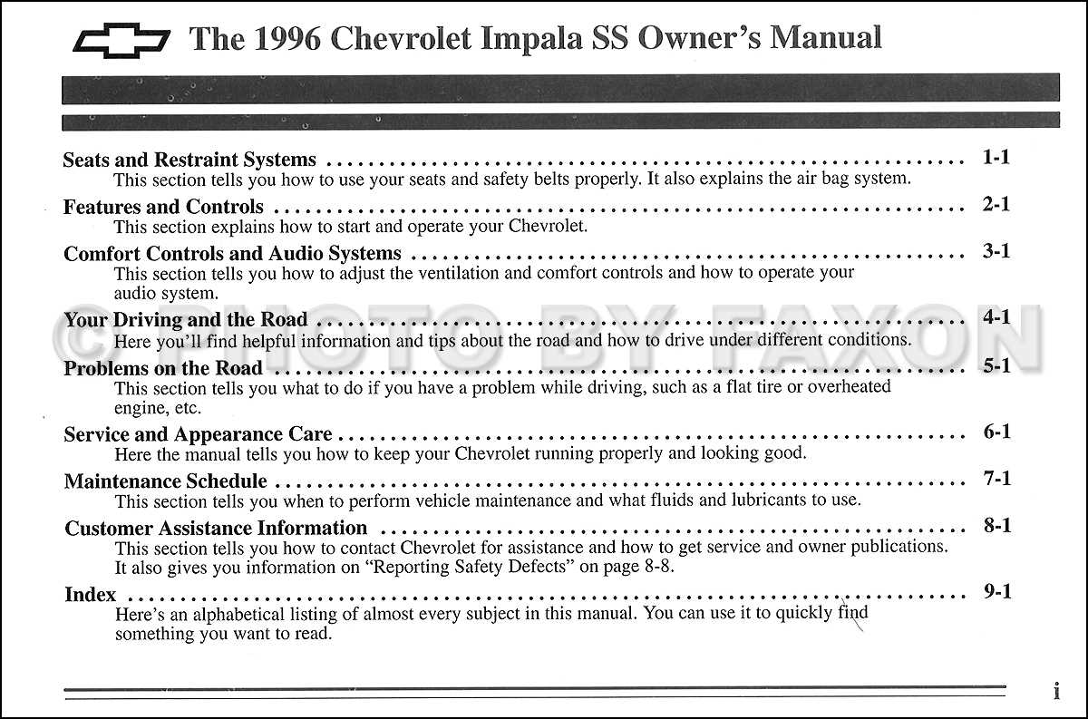 1996 chevy impala ss owners manual