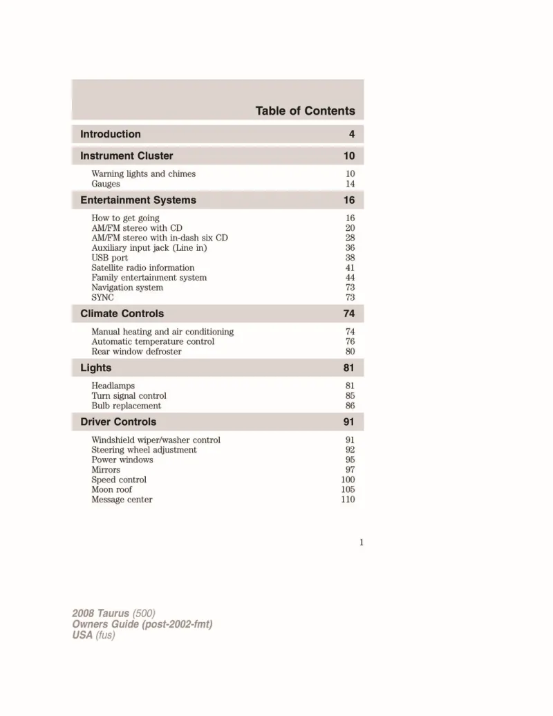 2008 ford taurus owners manual