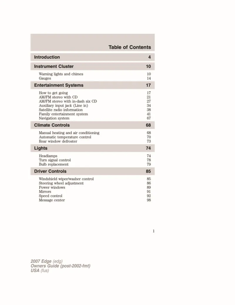 2007 ford edge sel owners manual