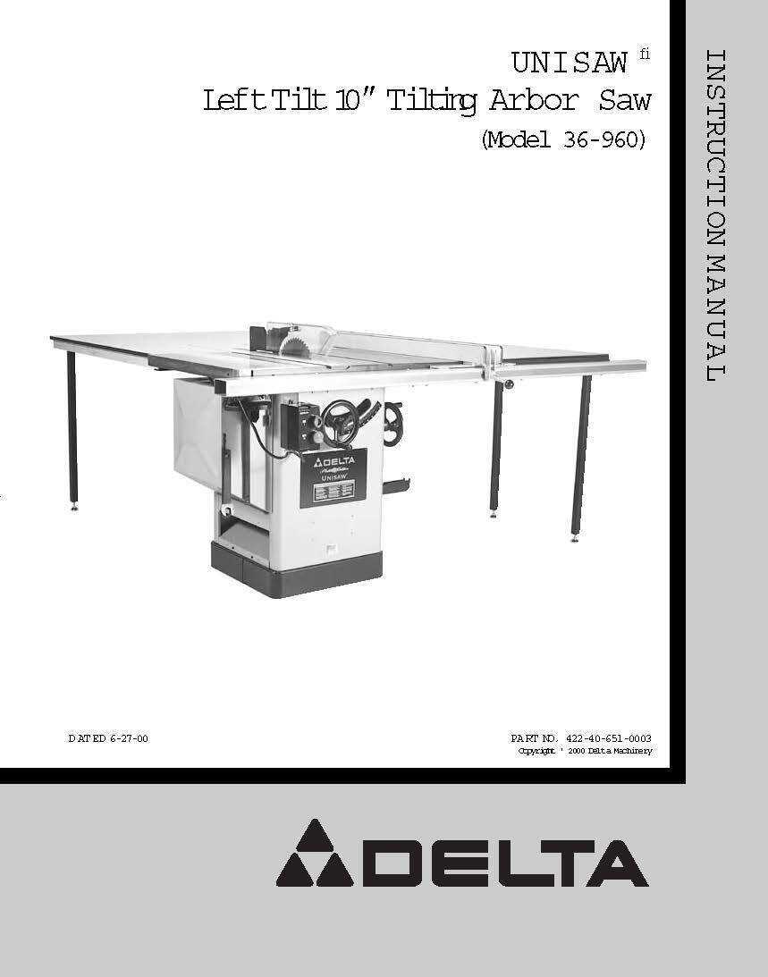 delta unisaw owners manual