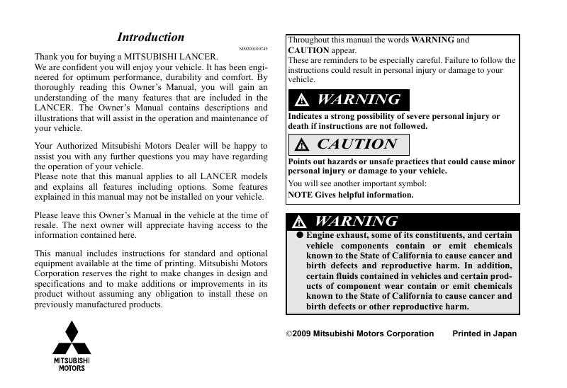 2009 lancer owners manual