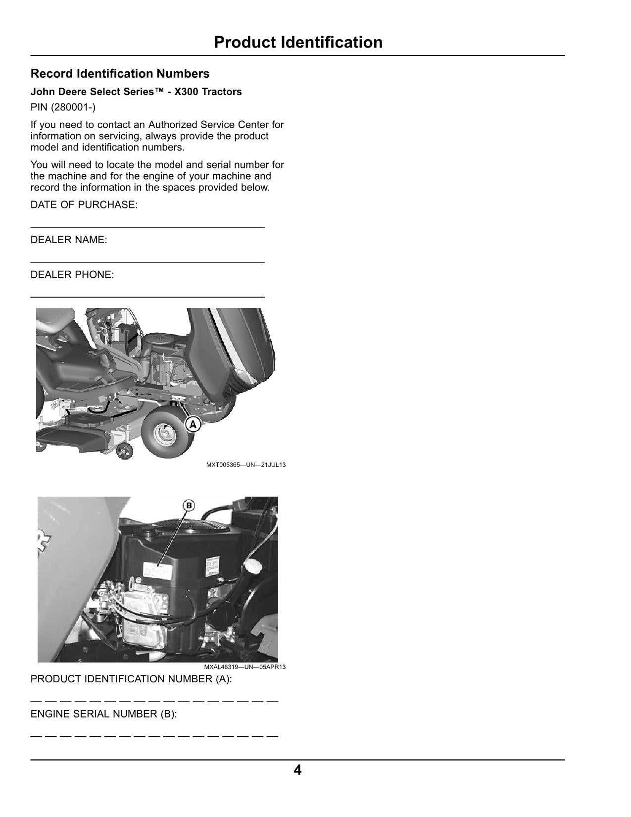 john deere x300 owners manual