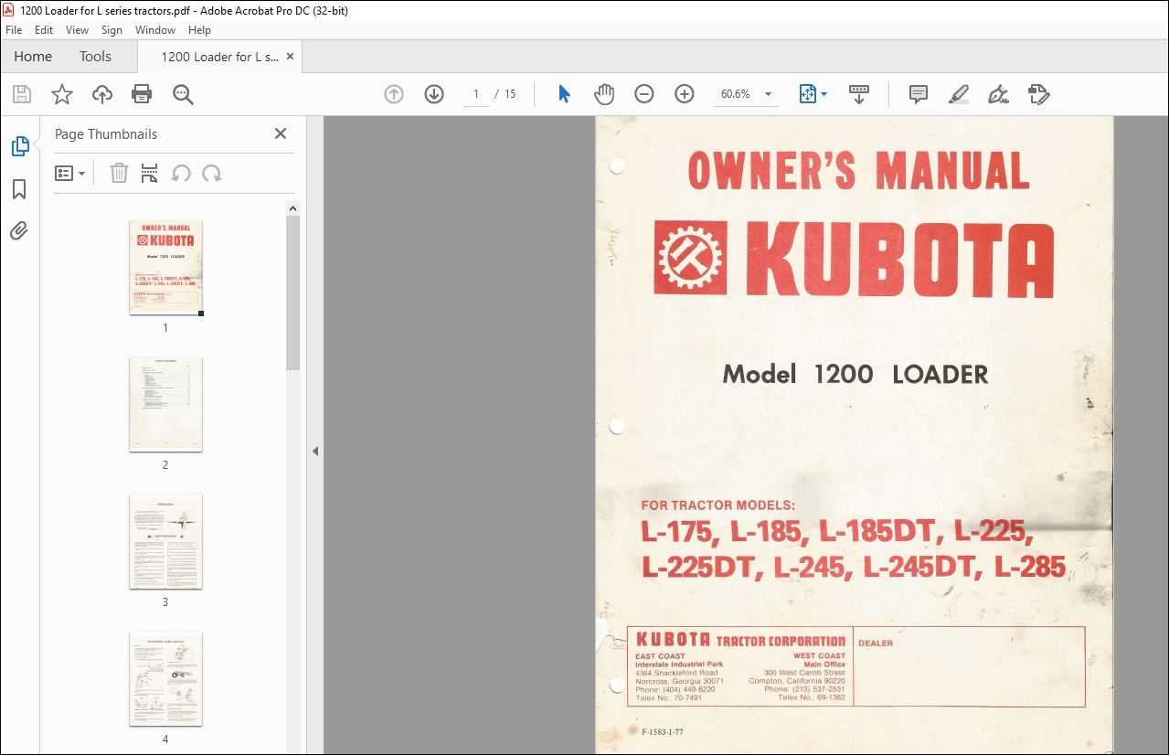 kubota la211 owners manual