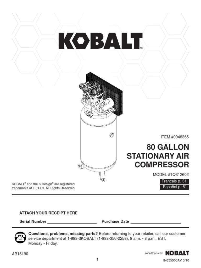 kobalt 26 gallon air compressor owners manual