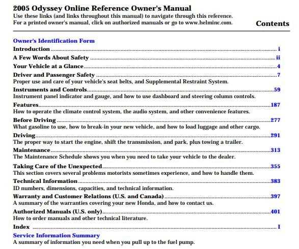 2005 honda odyssey owners manual