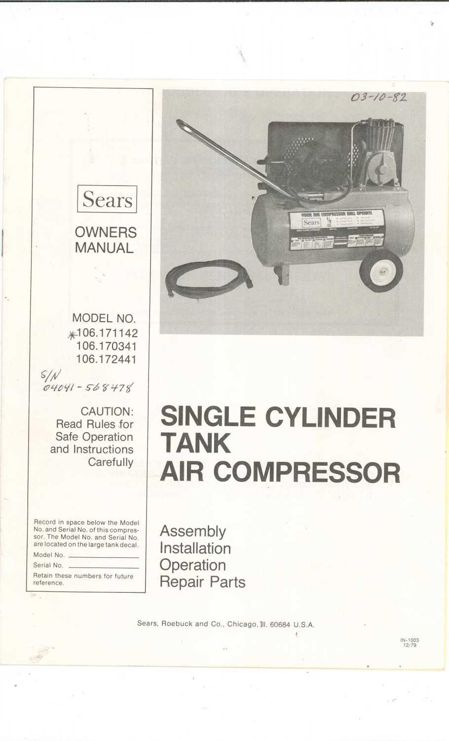 craftsman air compressor owners manual