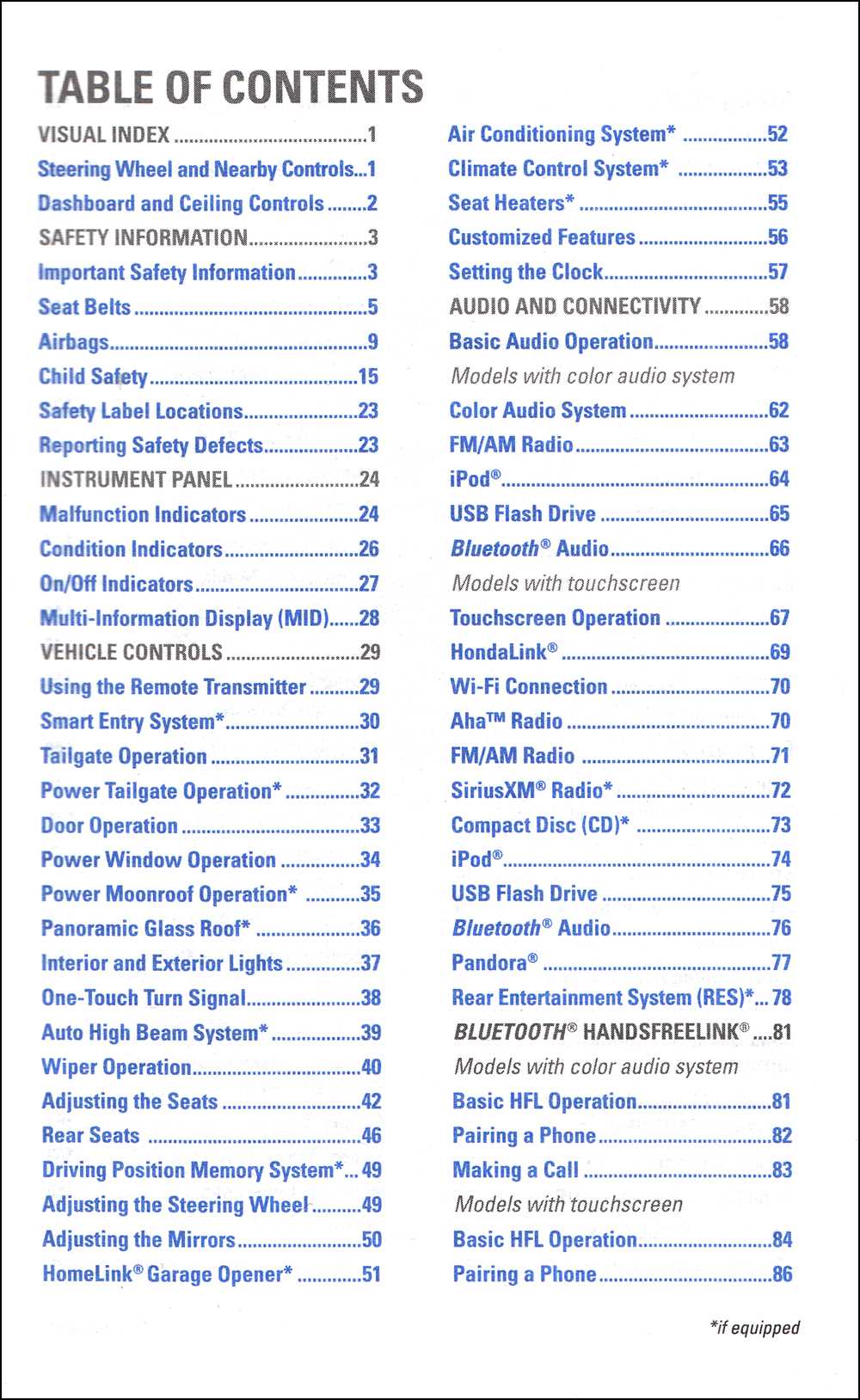 honda pilot 2016 owners manual