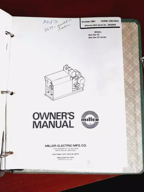 miller bluestar 2e owners manual