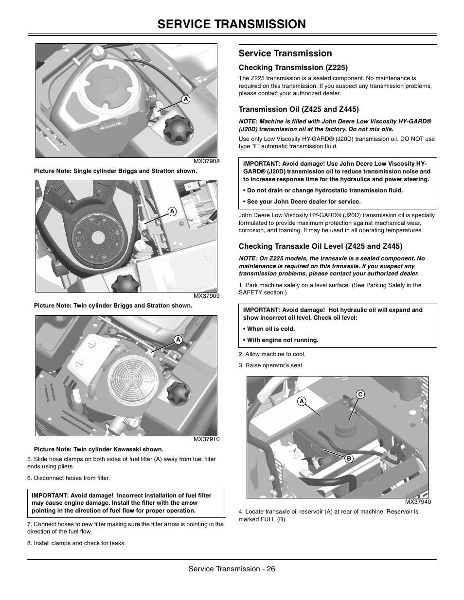 john deere z425 owners manual