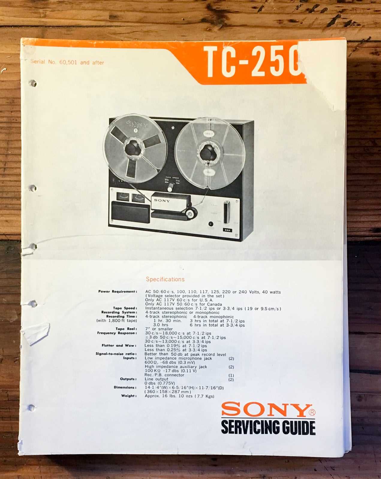 sony tc 350 owners manual