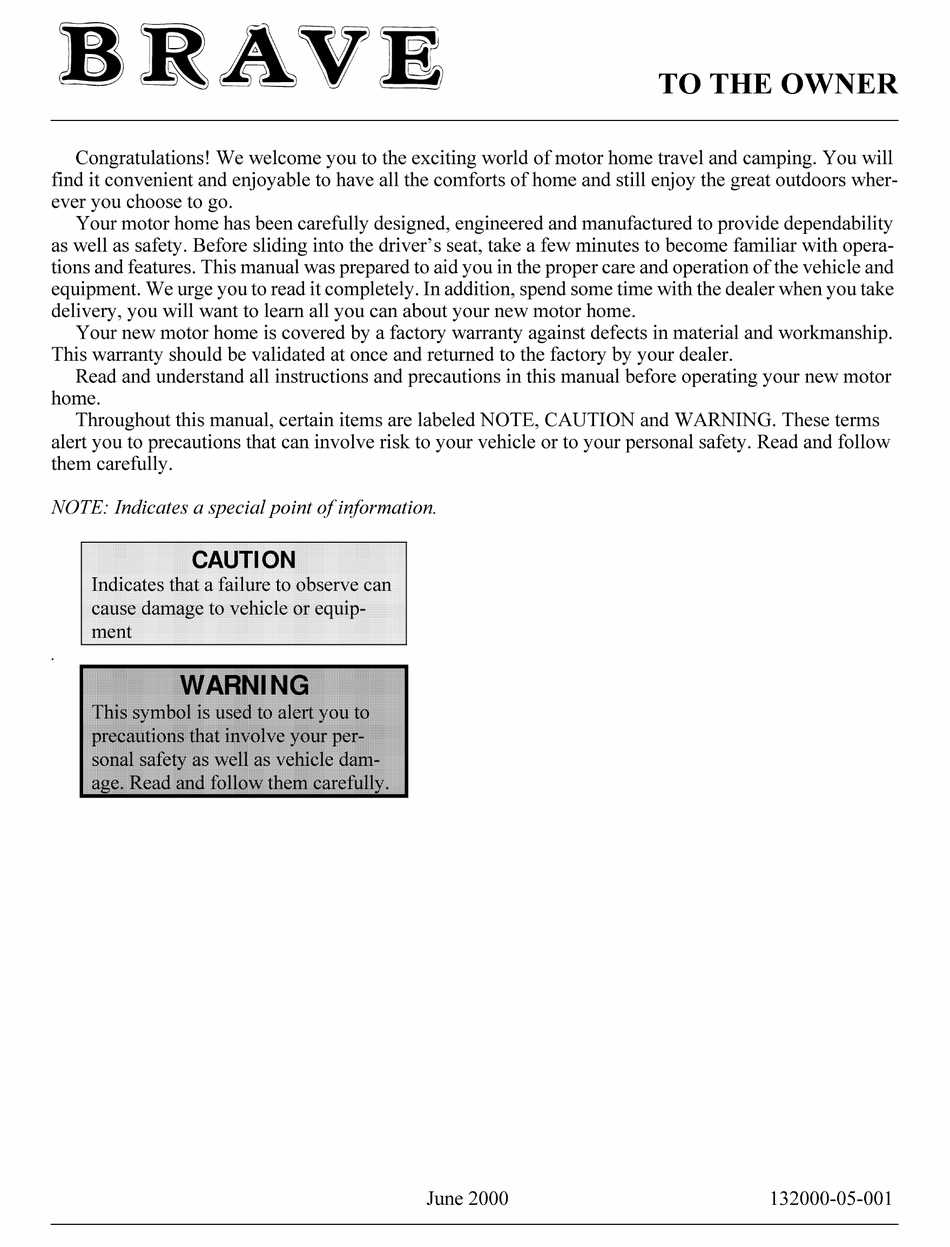 1992 winnebago brave owners manual