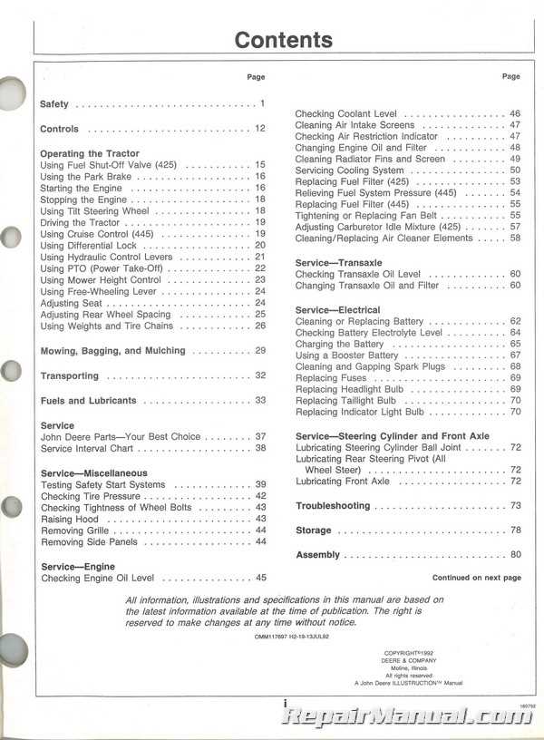 john deere 425 owners manual