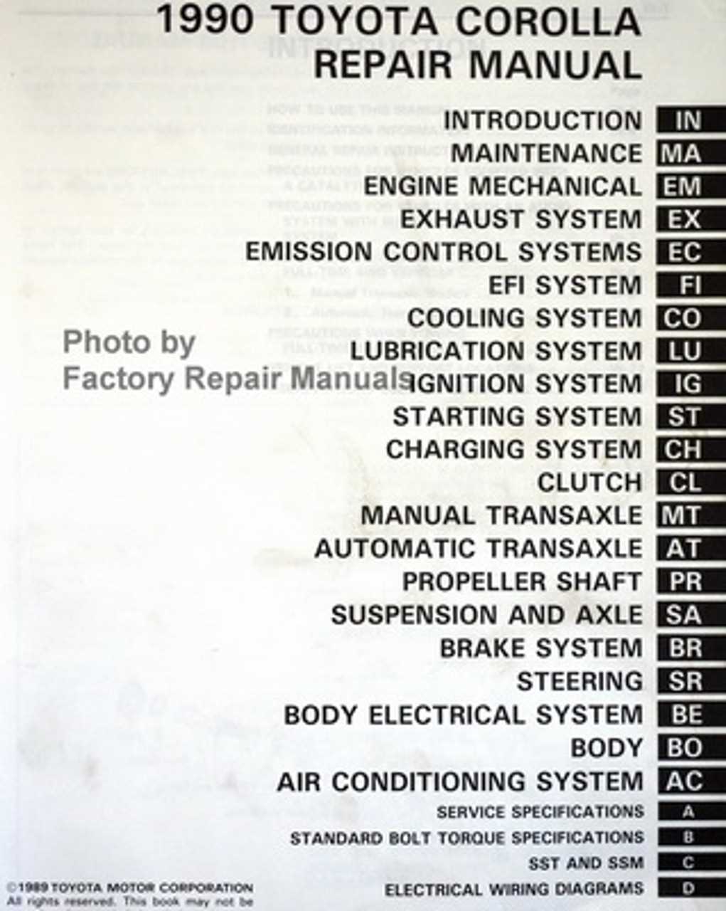 1990 toyota corolla owners manual